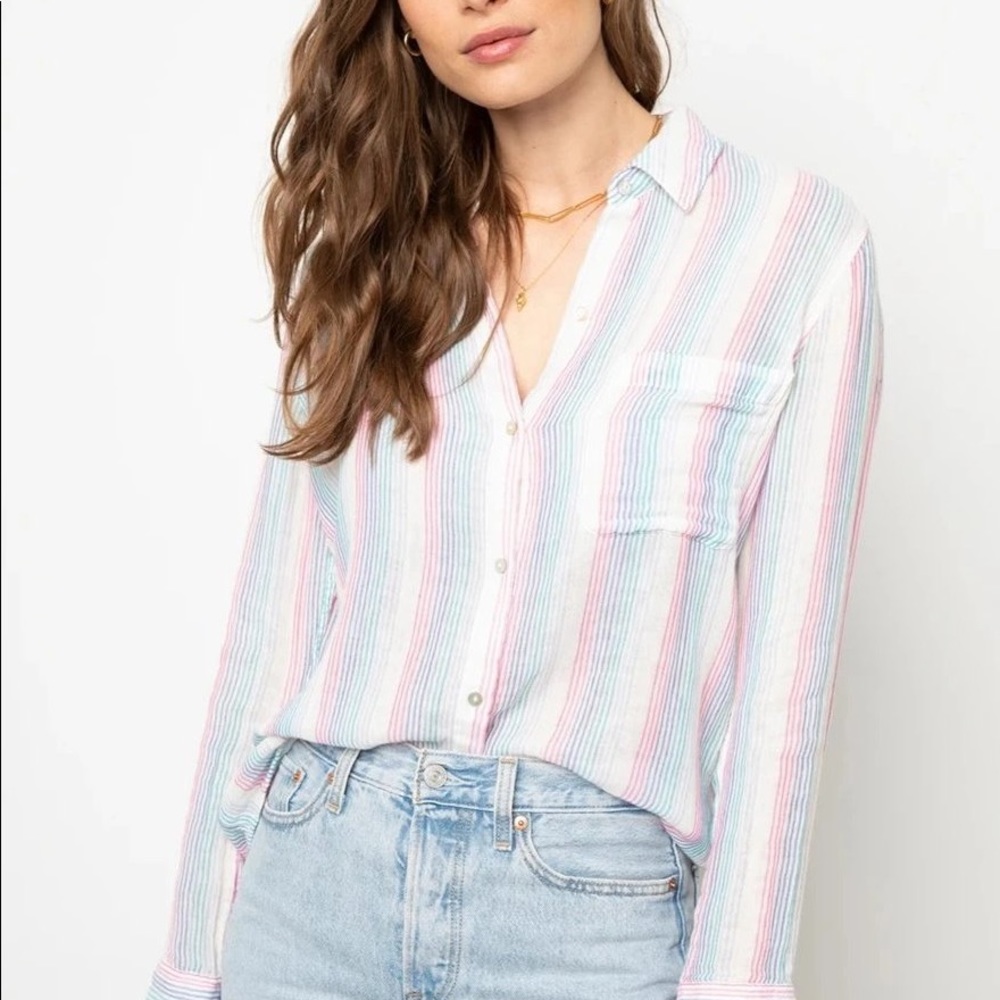 Rails Rainbow Striped Button Front Shirt - Picture 1 of 7